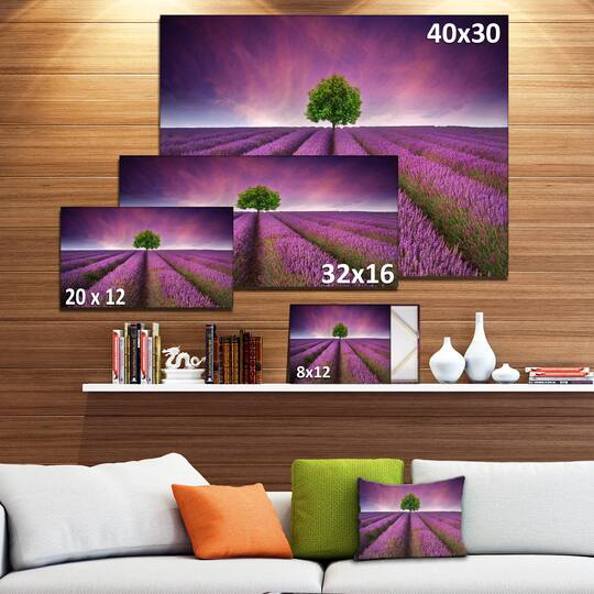 Designart - Lavender Field Sunset with Single Tree